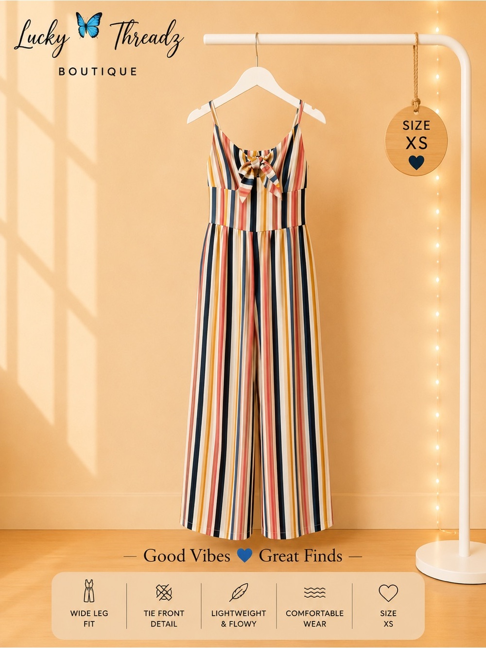 Xhilaration Striped Tie Front Wide Leg Jumpsuit XS
